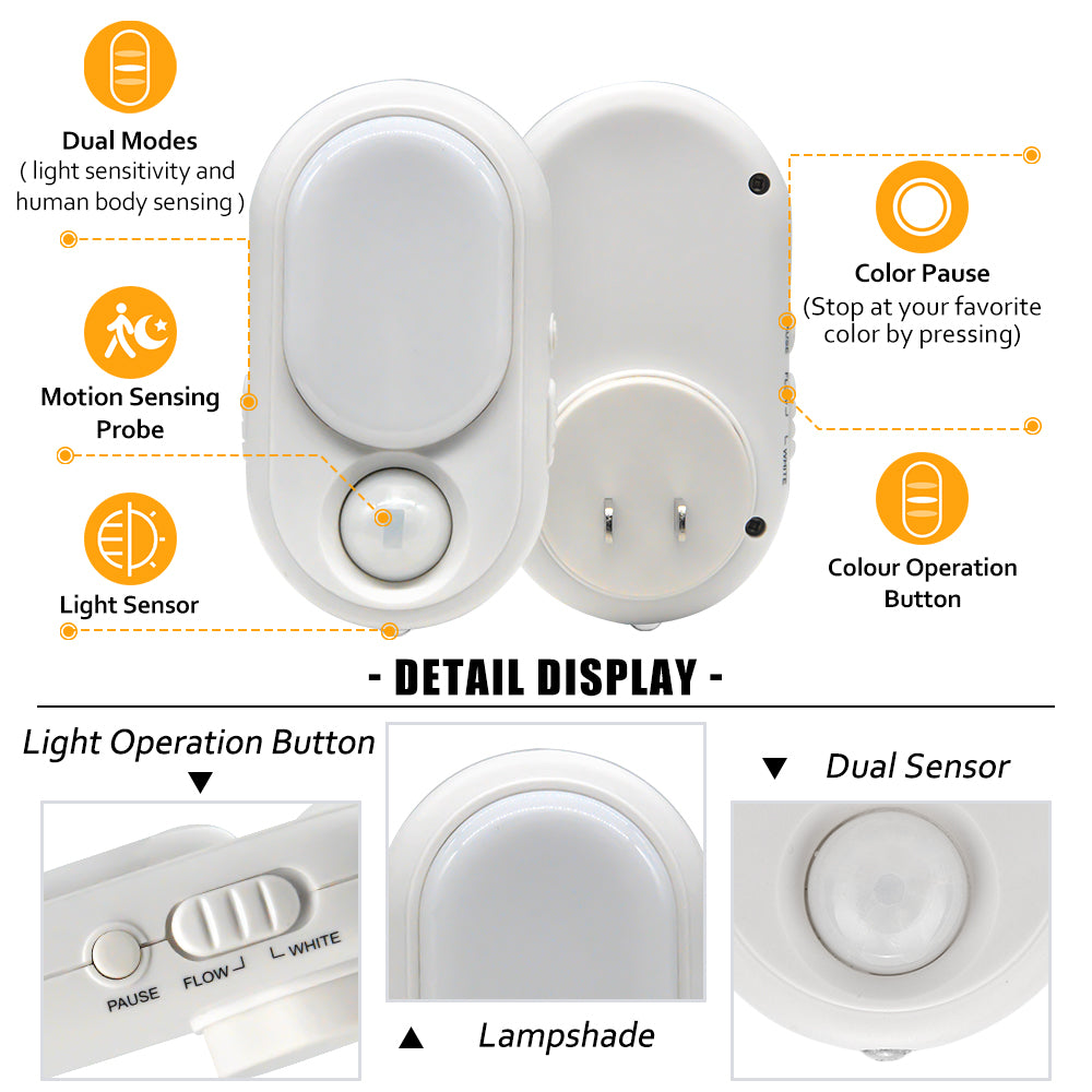 Push And Motion Sensor Control Light Sensitive LED Night Light